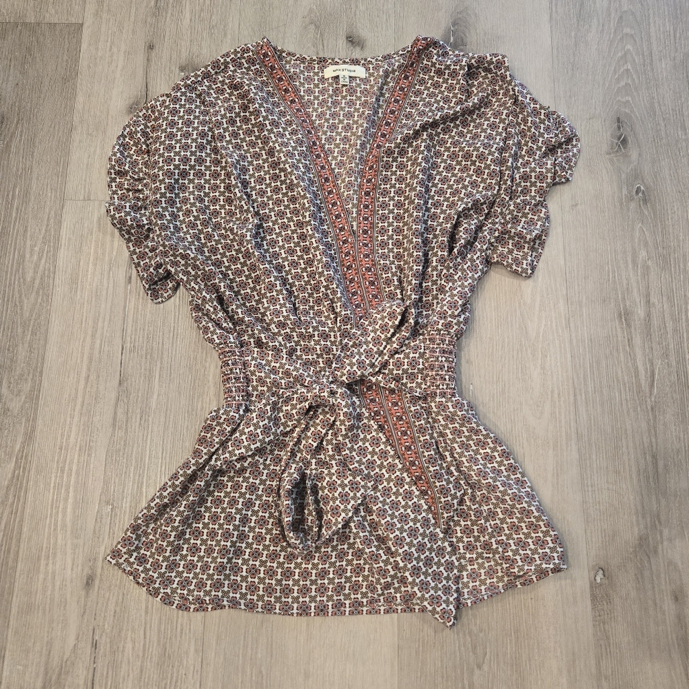 MaxStudio Flutter Sleeve Tie Waist Blouse Size Small